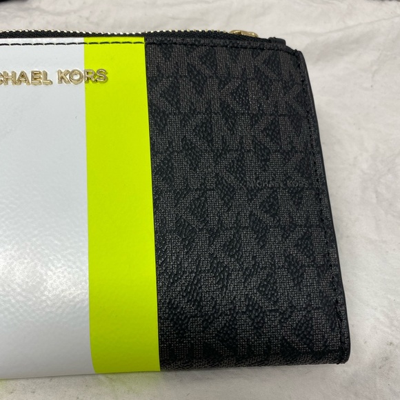 Michael Kors Continental Wristlet Wallet Logo Monogram Neon Striped NWT - Picture 5 of 14